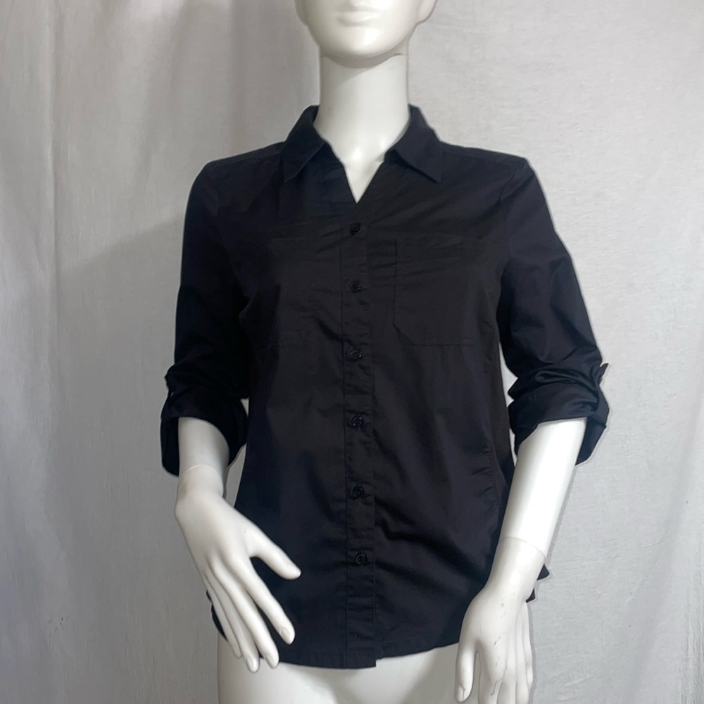 Croft & Barrow black dress button down blouse women size Petite Small